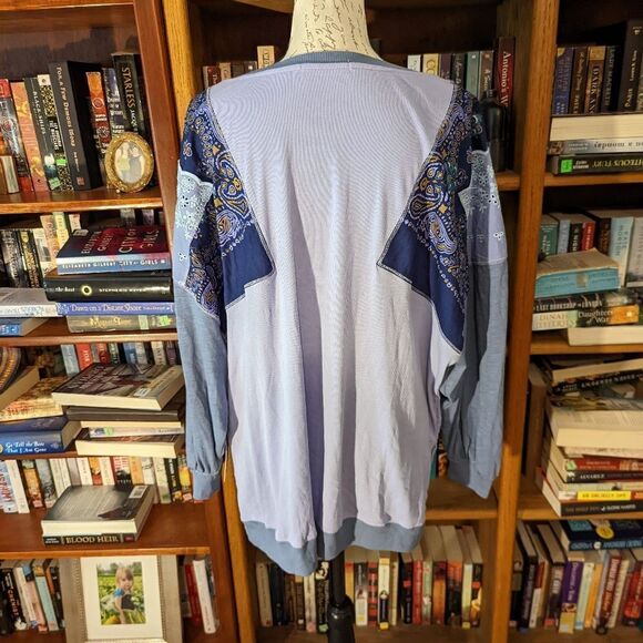 𝅺free people feeling it cornflower combo lightweight patchwork top sz m nwt - Picture 2 of 6